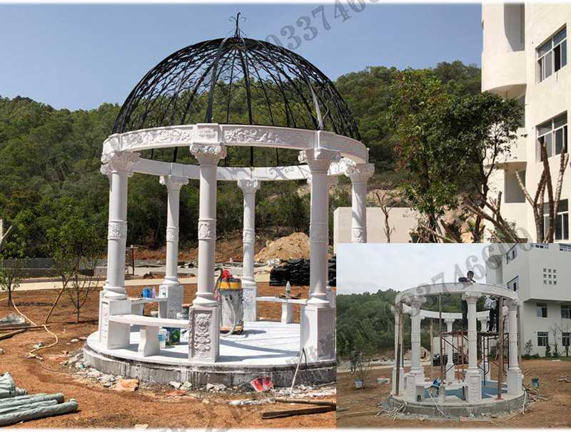 石雕涼亭案例，景觀涼亭怎樣安裝，石雕涼亭定制工廠